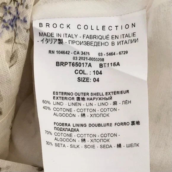 $890 Brock Collection Thelma Linen Cotton Floral Cottage Core Puff Sleeve Blouse - Picture 16 of 17